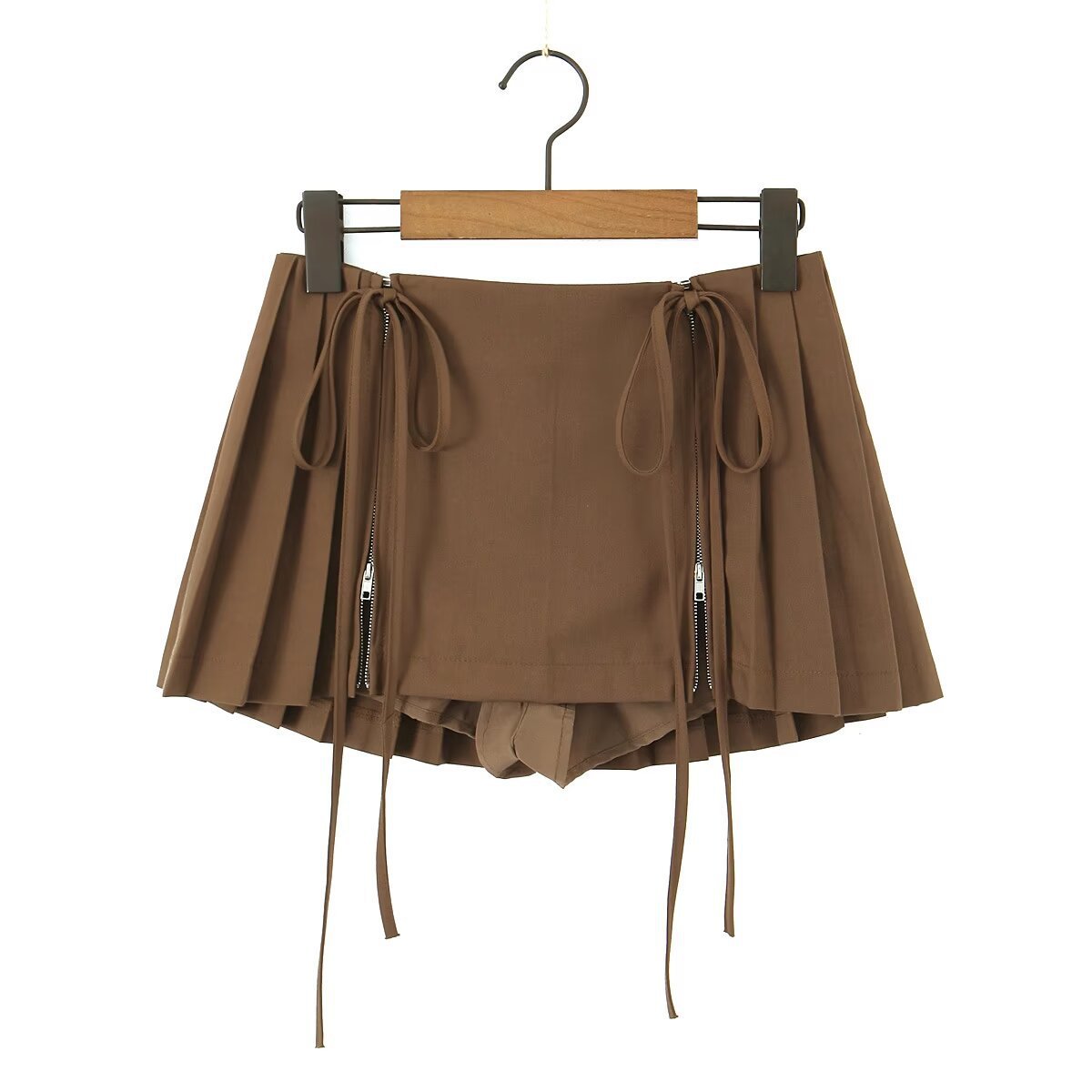Zipper-Detail Pleated Mini Skirt