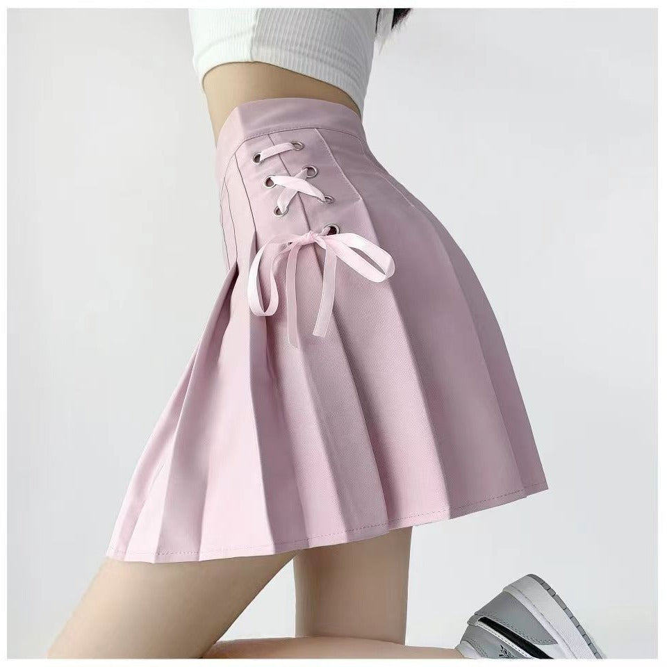 Corset-Lace Pleated Mini