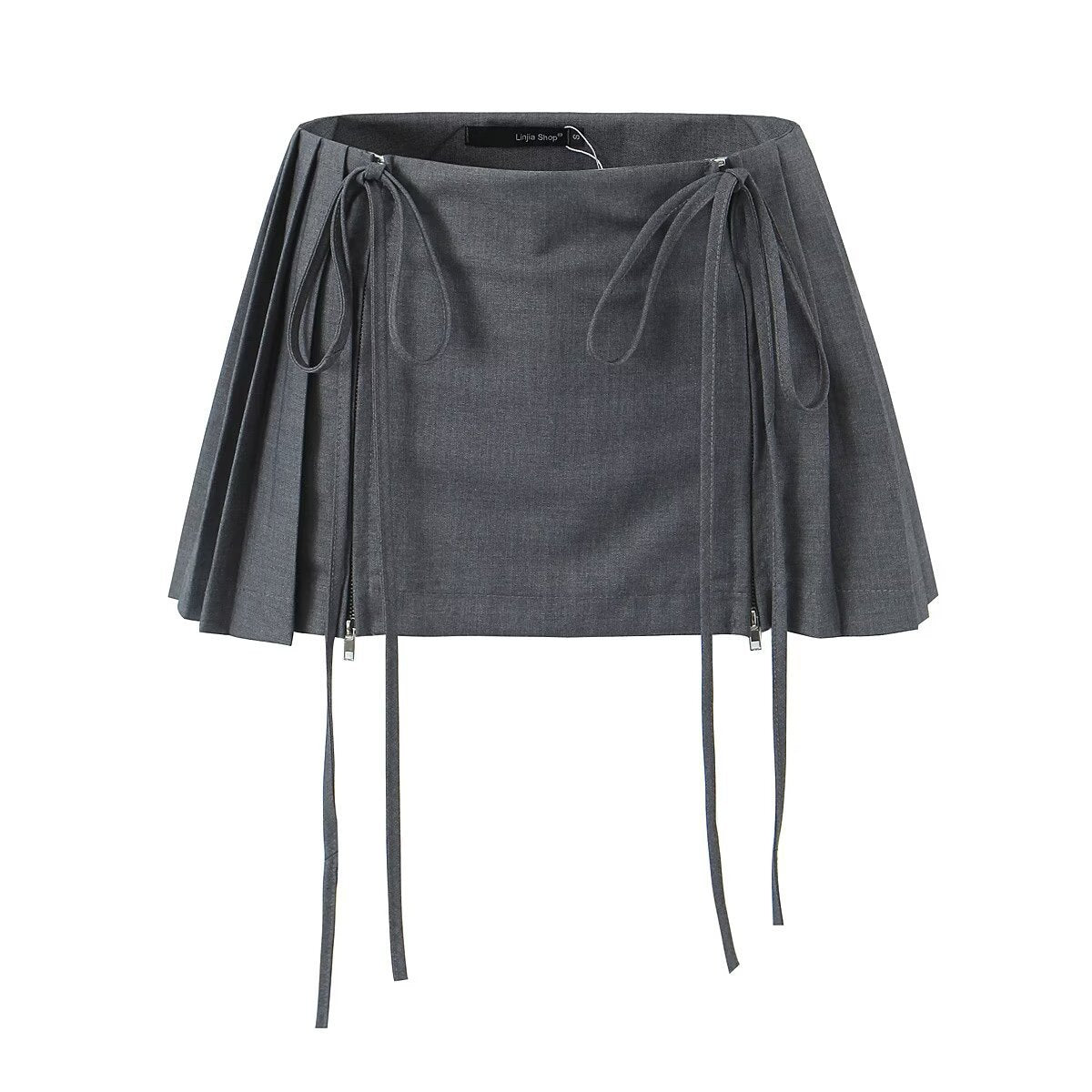 Zipper-Detail Pleated Mini Skirt