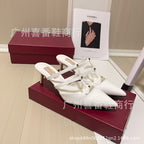 Leather Pointed Metal Rivet Shallow Heels