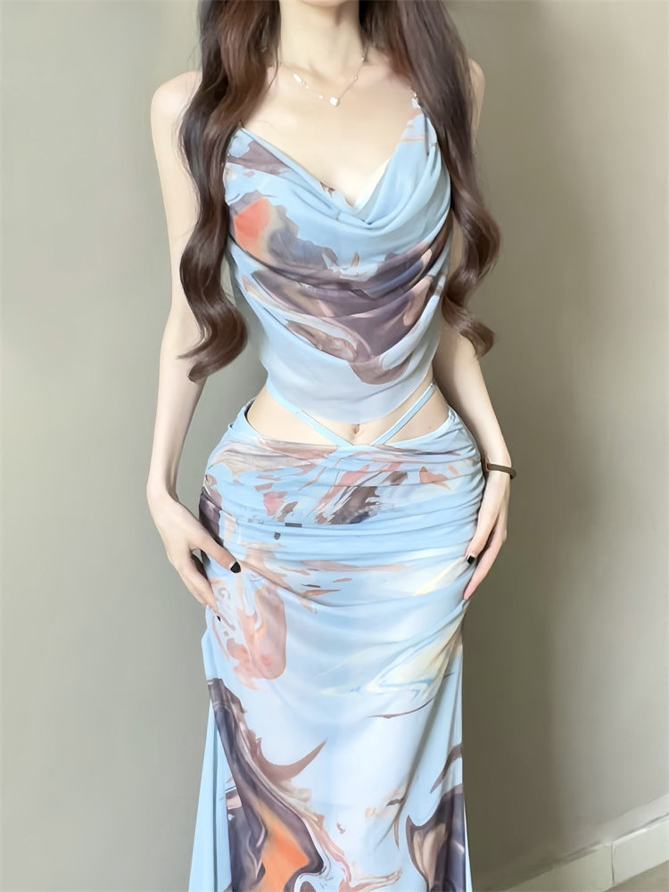 Three-Piece Seaside Vacation Long Skirt Bikini Set