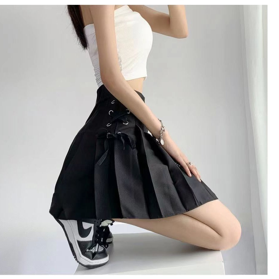 Corset-Lace Pleated Mini