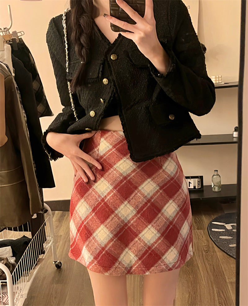 Woolen Plaid Skirt