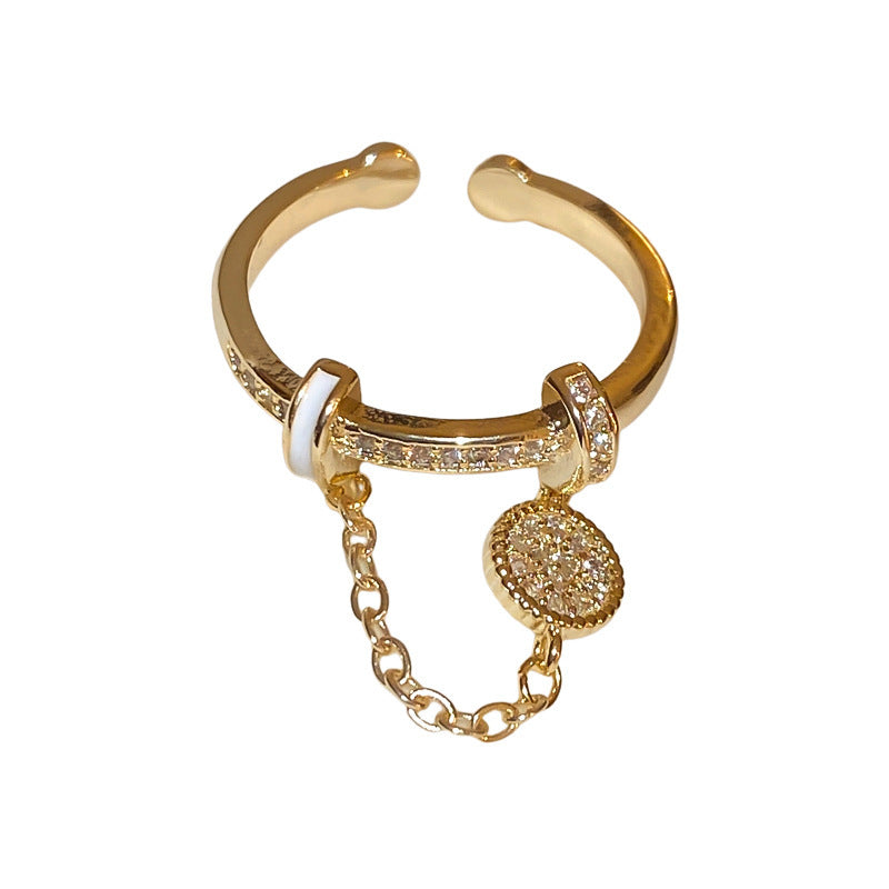 Zircon Diamond Round Chain Tassel Real Gold-plated Ring