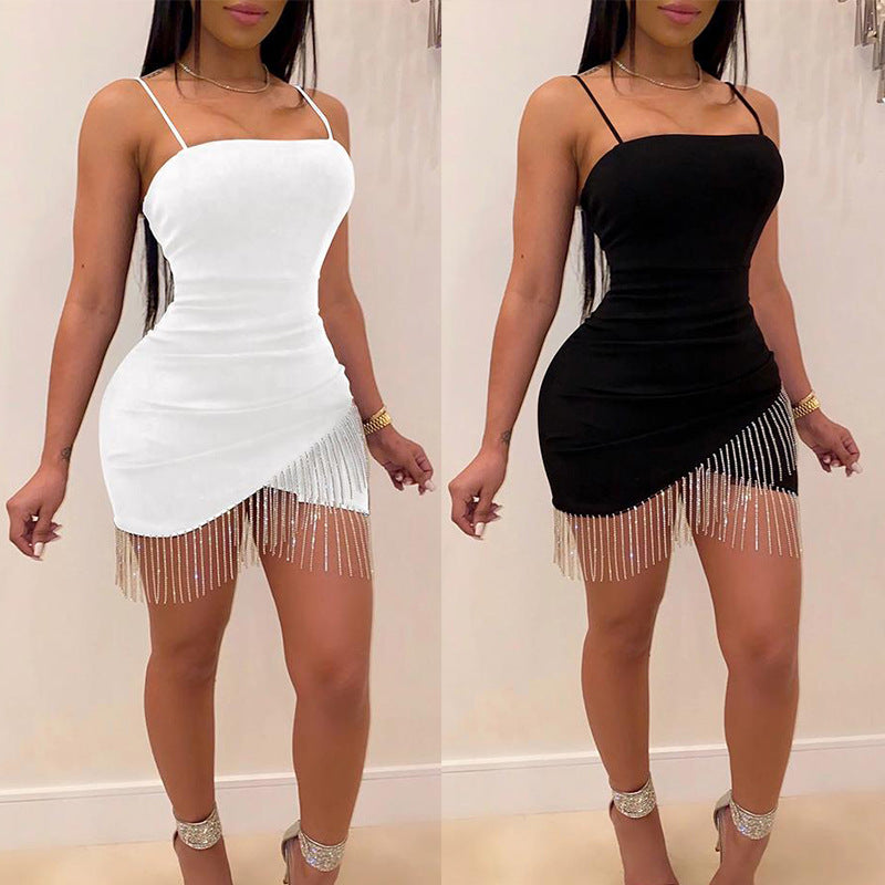Hip-Hugging Tassel Diamond Dress