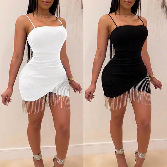 Hip-Hugging Tassel Diamond Dress