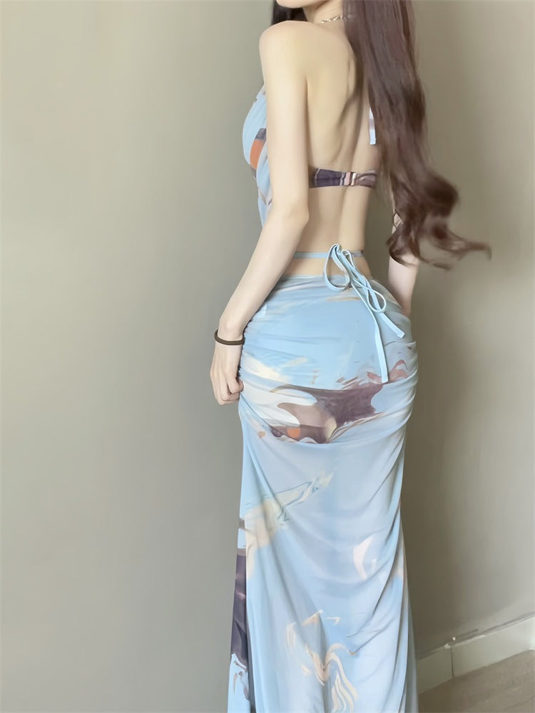 Three-Piece Seaside Vacation Long Skirt Bikini Set