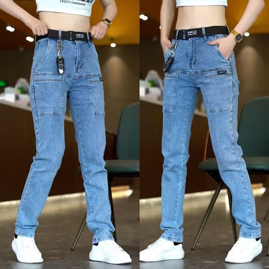 Six-Pocket Straight-Leg Simple Mid-Waist Jeans