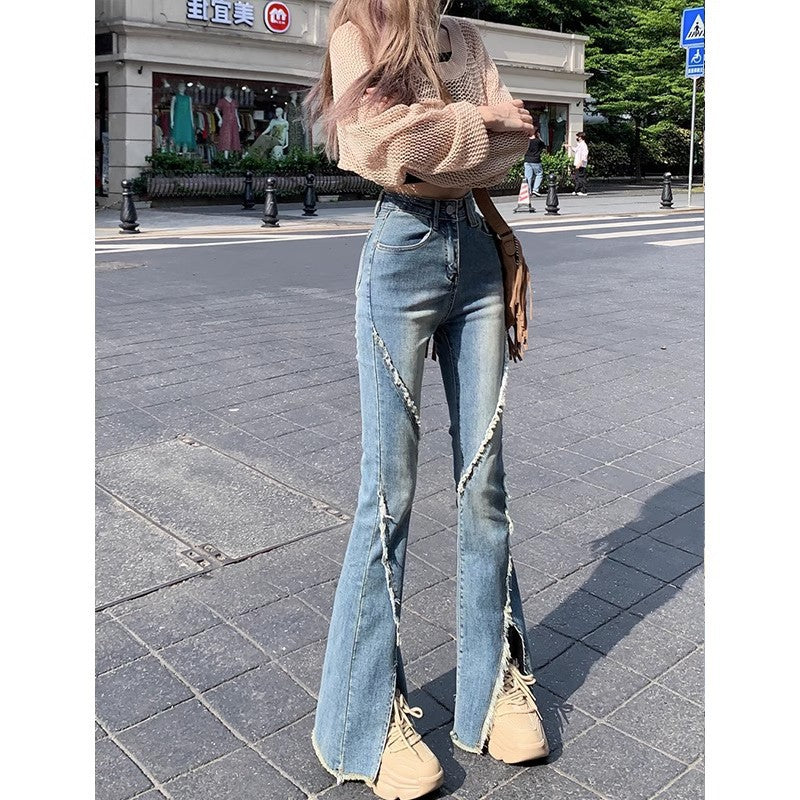 Split Hem Bell Bottom Denim Pants