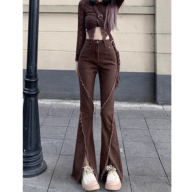 Split Hem Bell Bottom Denim Pants