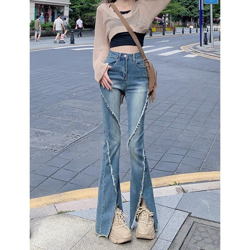 Split Hem Bell Bottom Denim Pants