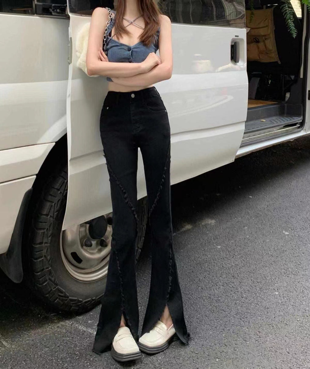 Split Hem Bell Bottom Denim Pants