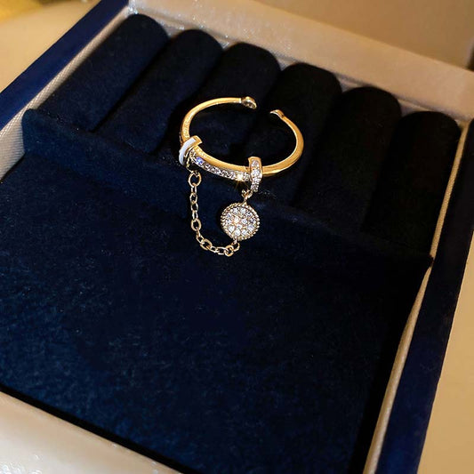 Zircon Diamond Round Chain Tassel Real Gold-plated Ring