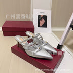 Leather Pointed Metal Rivet Shallow Heels