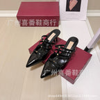 Leather Pointed Metal Rivet Shallow Heels