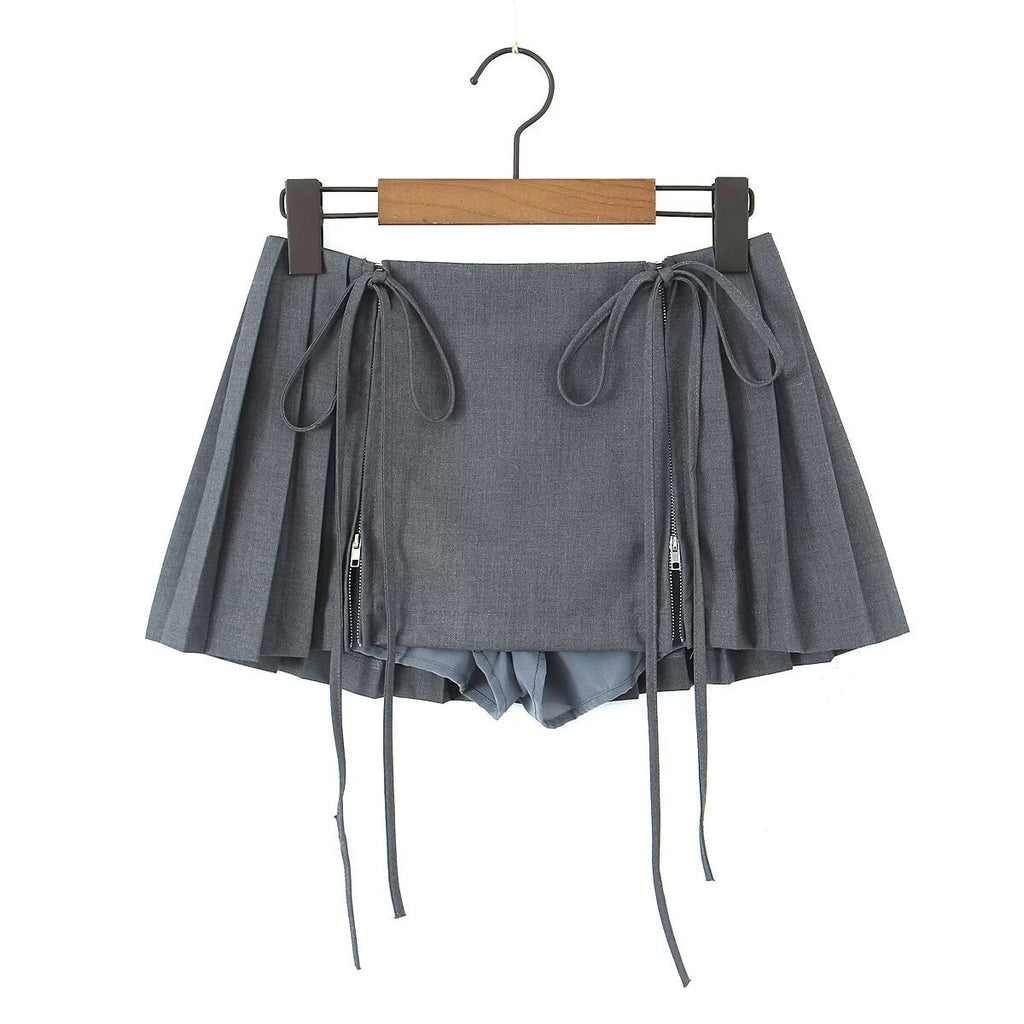 Zipper-Detail Pleated Mini Skirt
