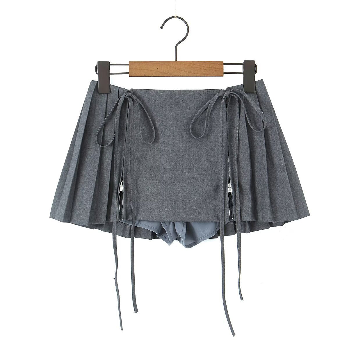 Zipper-Detail Pleated Mini Skirt