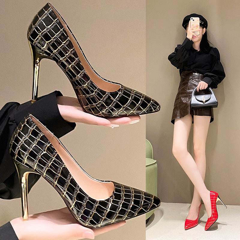 Patent Leather Snake Pattern Heels