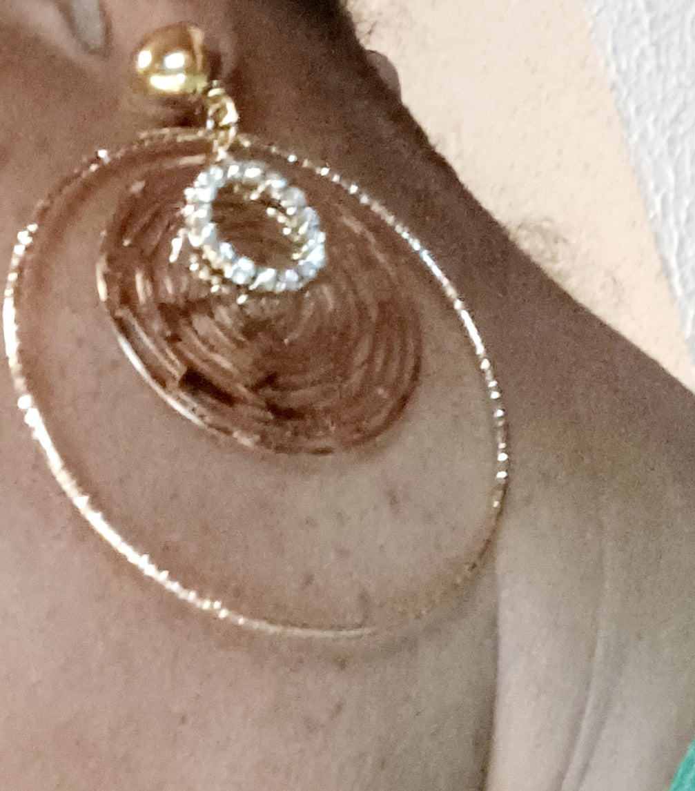 Rhinestone Clip On Hoop Earrings gold