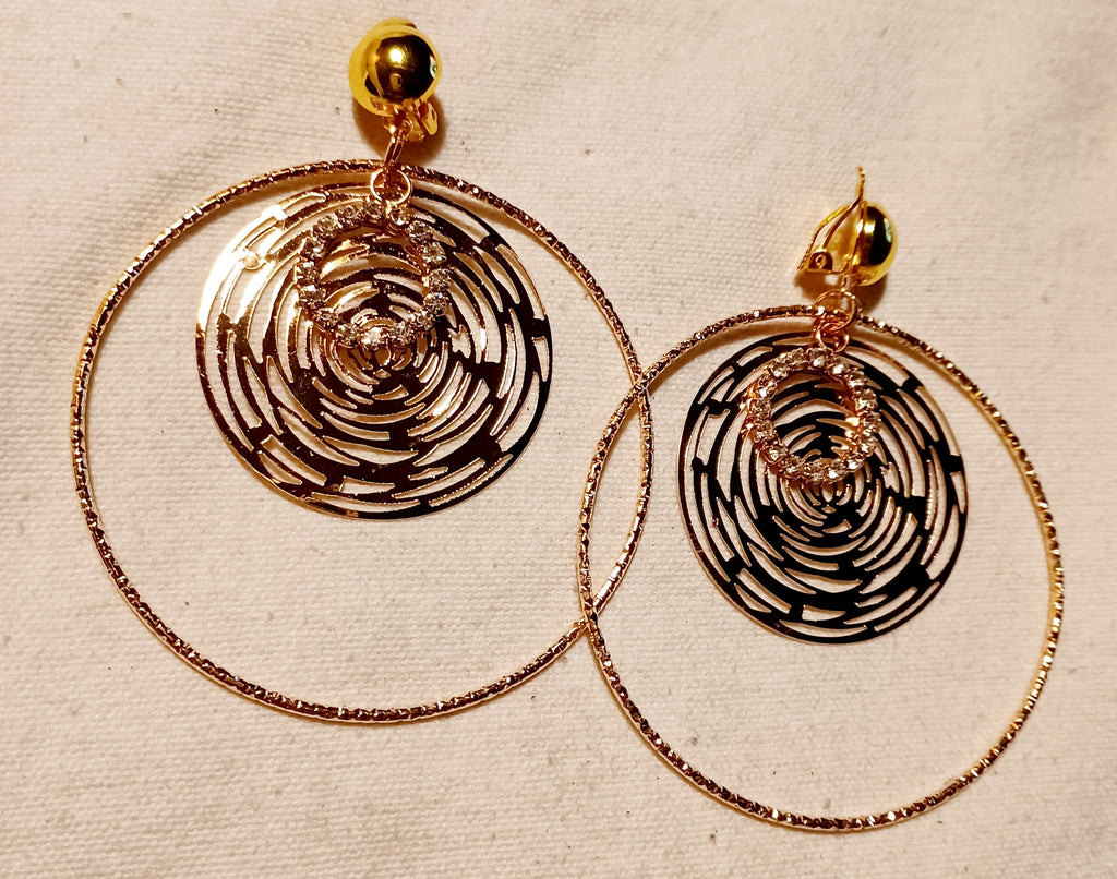 Rhinestone Clip On Hoop Earrings gold