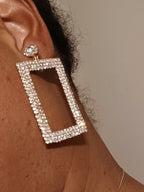 Rhinestone rectangle clip on earrings