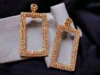 Rhinestone rectangle clip on earrings