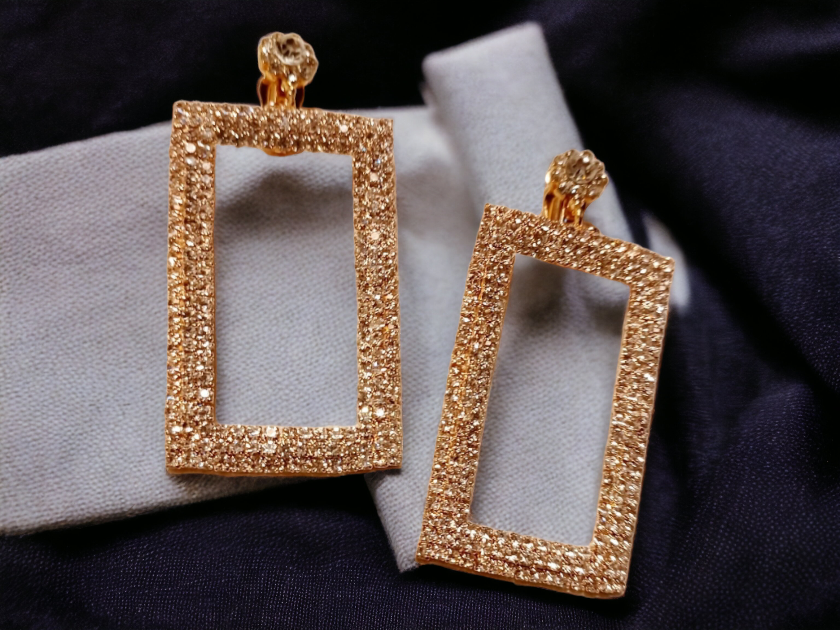 Rhinestone rectangle clip on earrings