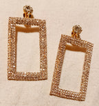 Rhinestone rectangle clip on earrings