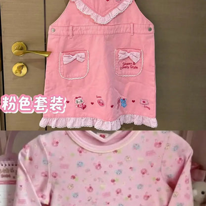 ハートポケットジャンパースカート＆長袖Tシャツセット