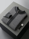 Merino Wool Sweater Cardigan Pants Autumn Winter Knitted Thick Soft Herringbone Color Blocking Pants Set