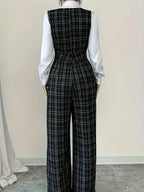 High Waist Wide Leg Plaid Tweed Jumpsuit