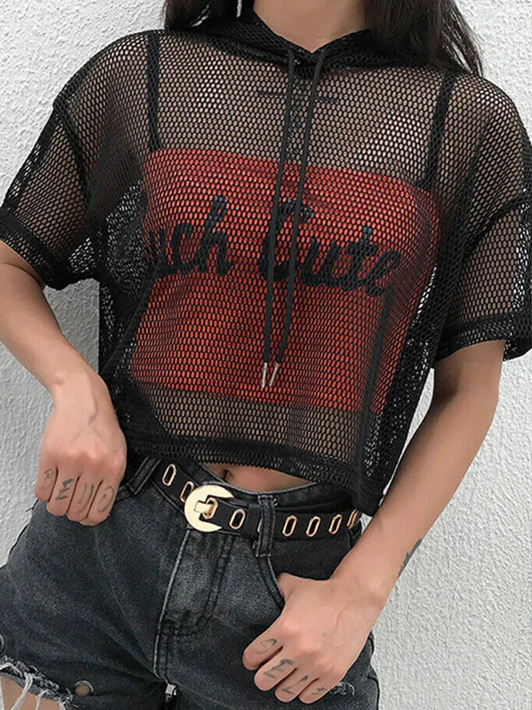 Hollow Mesh Net Hooded T-Shirt