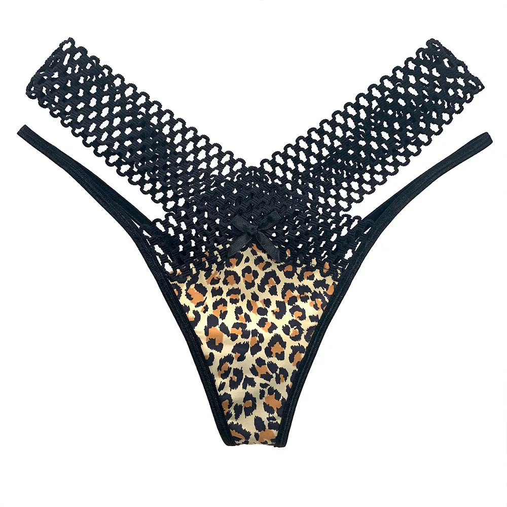 Sexy Leopard Lace Women Panties Seamless Underwear Hollow Out Sensual Lingerie Female Breathable Thongs T-back G-string