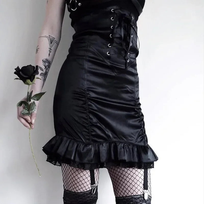 IAMSURE Bandage PU Pleated Skirt