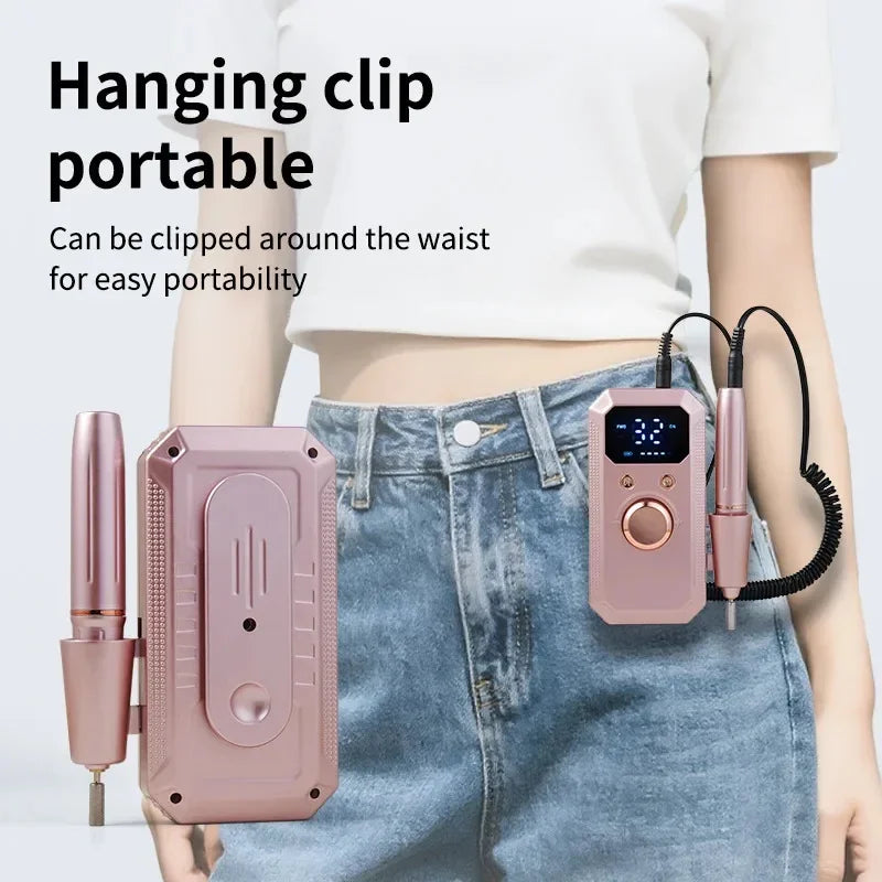 Professional Rechargeable Electric Nail Drill Machine, Portable Cordless Nail File with HD LED Display & 32 Speeds, Manicure Pedicure Kit for Acrylic Gel Nails Polishing Grinding Removing, Ideal Holiday Gift