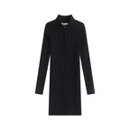 Solid Zipper Deep V-Neck Dress
