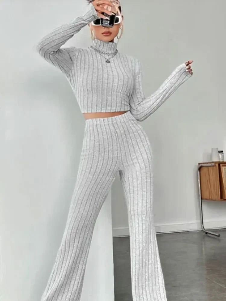 Solid ColorElegant Round Neck Tops Loose Pants Set