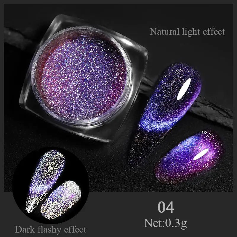 Water Light Purple Cat Magnetic Nail Powder Glitter Cat Magnet Effect Metallic Nail Pigment Dust Nail Art Supplies Decoration