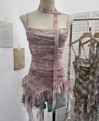 Plaid Printed Mesh Spaghetti Strap Camisole