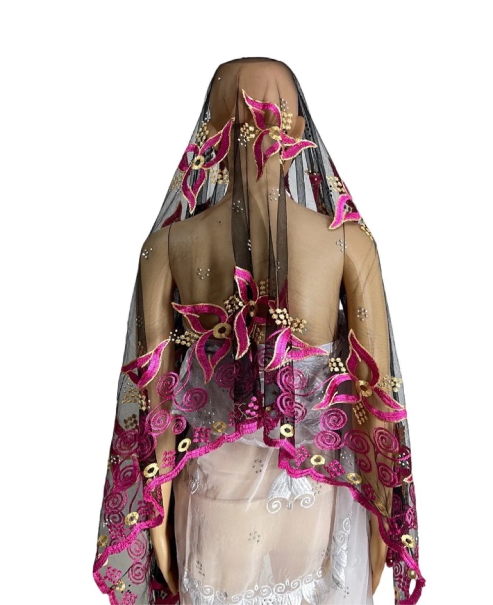 On Sale 2026 New African Net Hijab Scarf for Muslim Women African Dubai Islam Headscarf Embroidery Shawls Voile