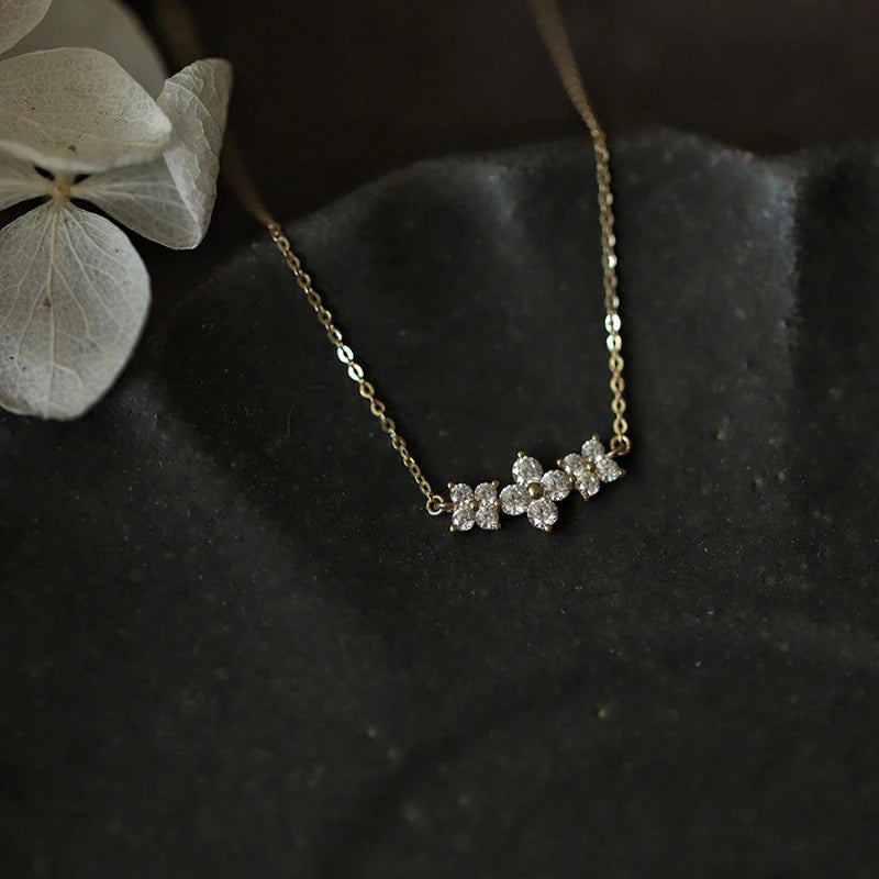 925 Sterling Silver Romantic Flower Clavicle Charm Chain Necklace