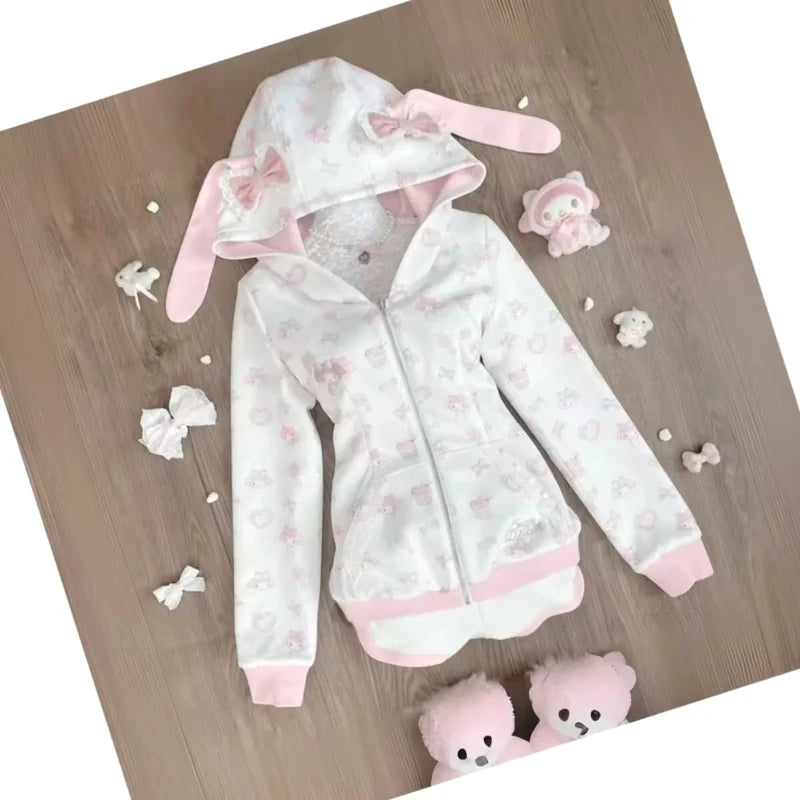 Cartoon Rabbit Print Hoodie