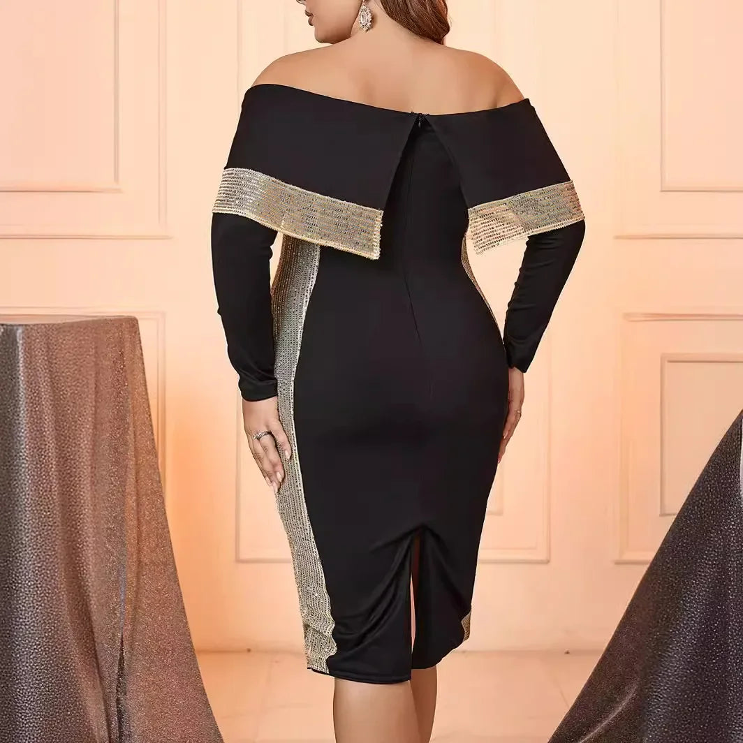 Long Sleeve One Shoulder Glitter Dress