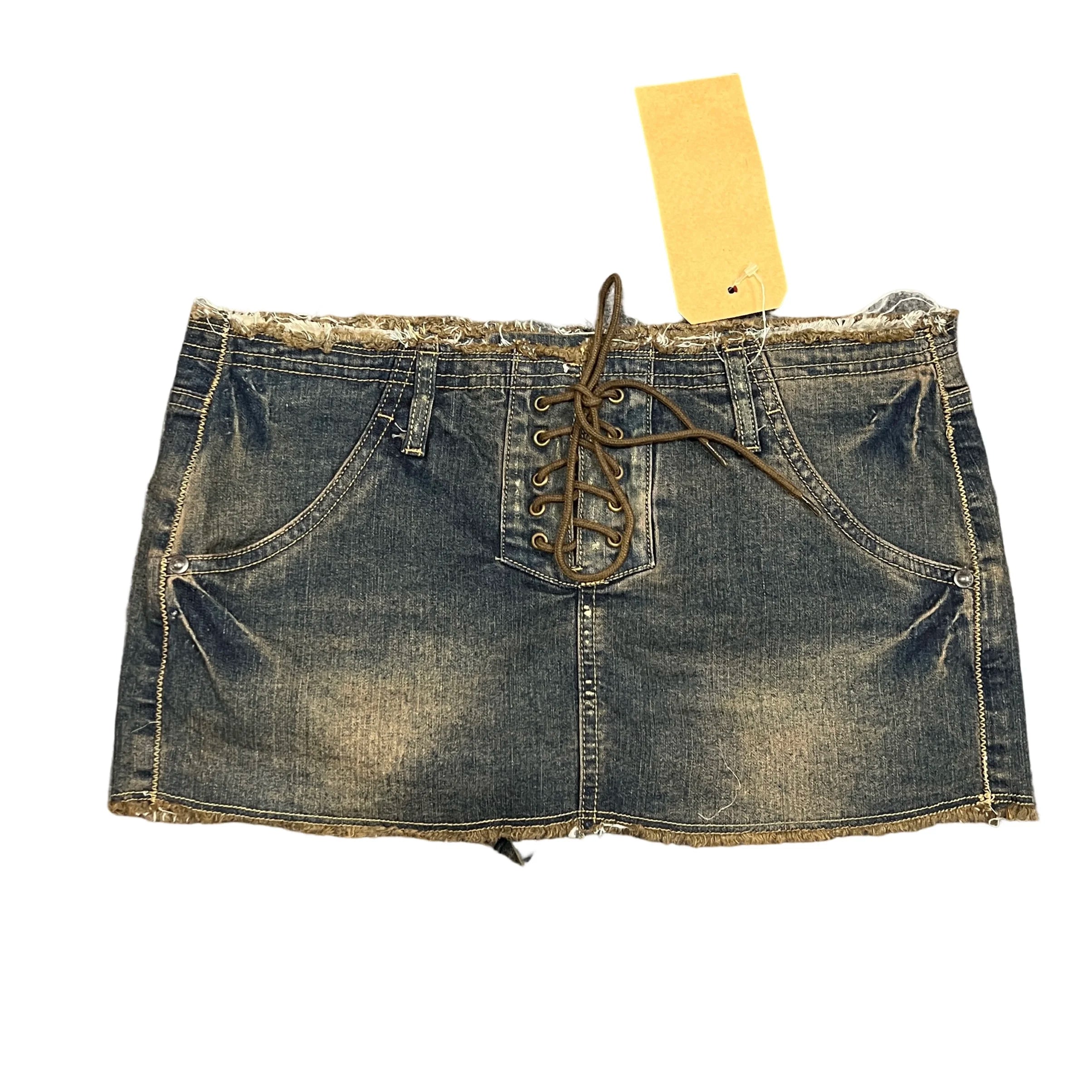 Lace-Up Denim Micro Mini Skirt