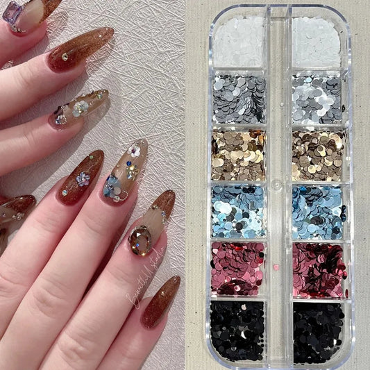 1 piece of 12-grid polka dot glitter nail art accessories