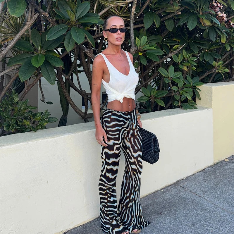 Zebra Print Spaghetti Strap Maxi Top Pants Jumpsuit