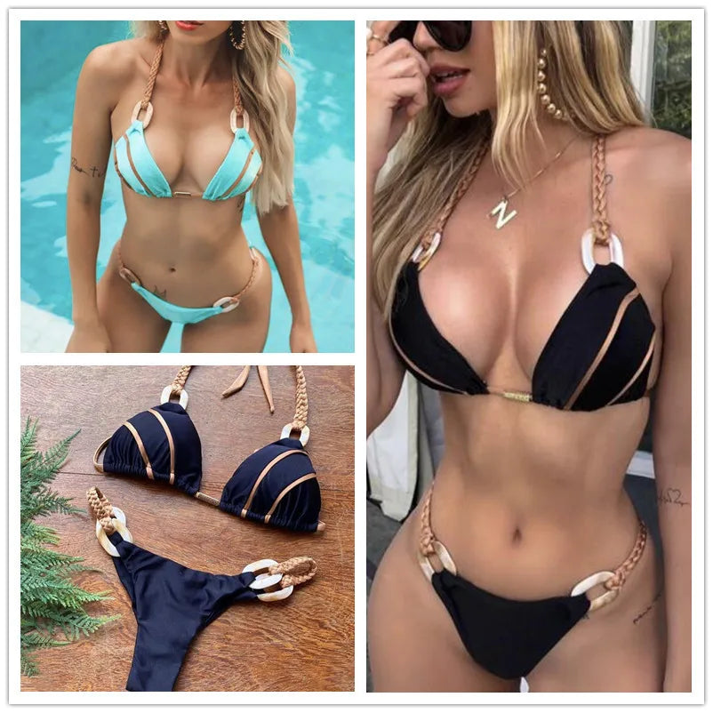 Solid Color Strap Bikini