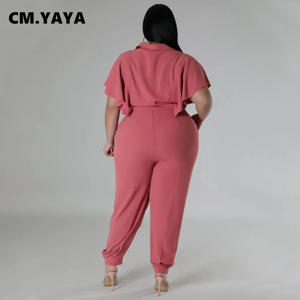 CM.YAYA Ruffles Top + Pencil Pants Set