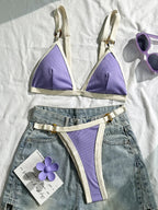 Splicing Ribbed High Cut Ring Mini Bikini
