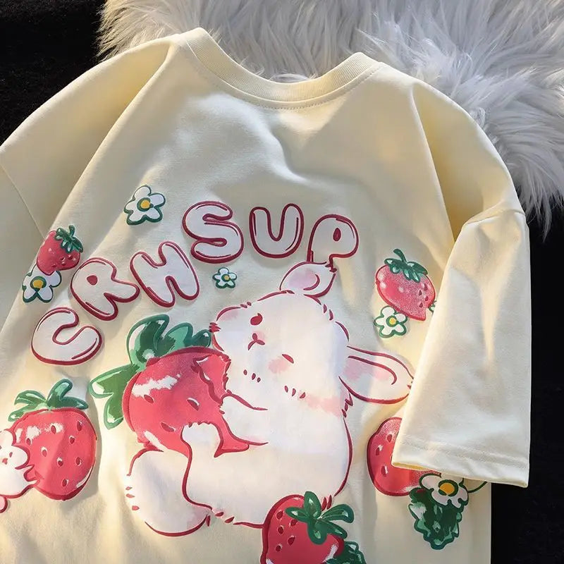 Rabbit Strawberry Fruit Print Tee